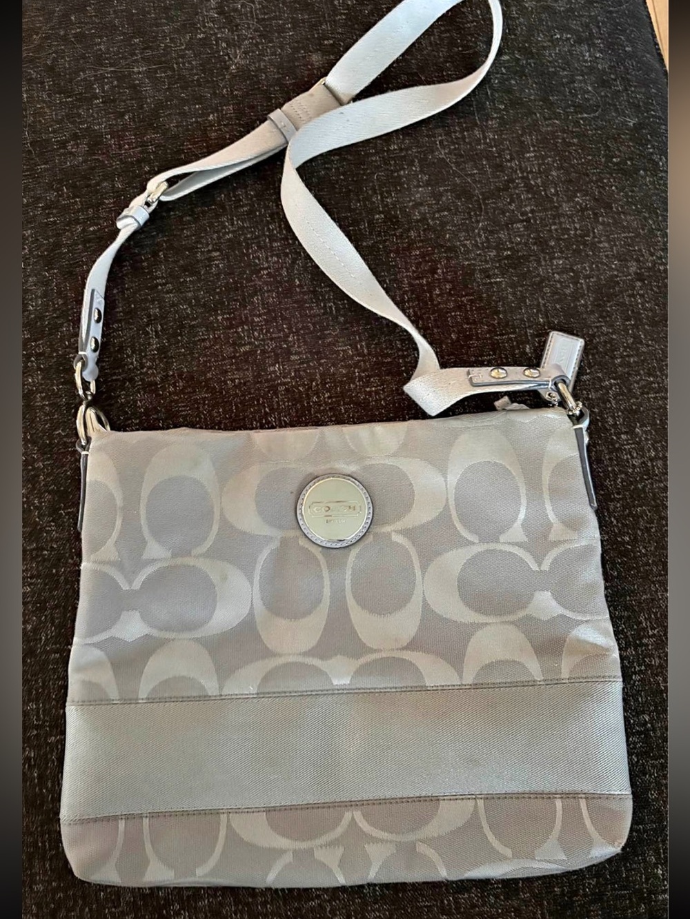 Y2K Coach Gray Signature Jacquard Crossbody Bag